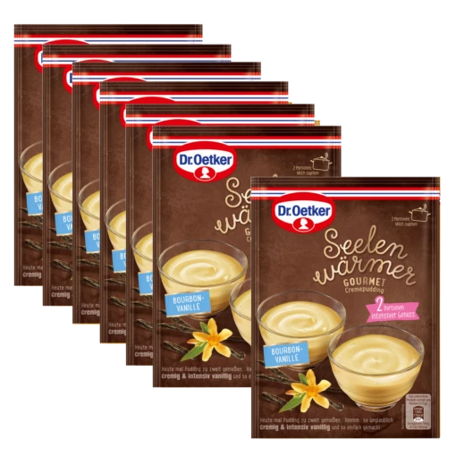 Dr. Oetker Seelenwärmer Gourmet-Cremepudding Bourbon-Vanille, 6er Pack + 1 Gratis -Backen Verkaufsgeschäft 60 1 01 422307 Seelenwarmer Bourbon 1280x1280