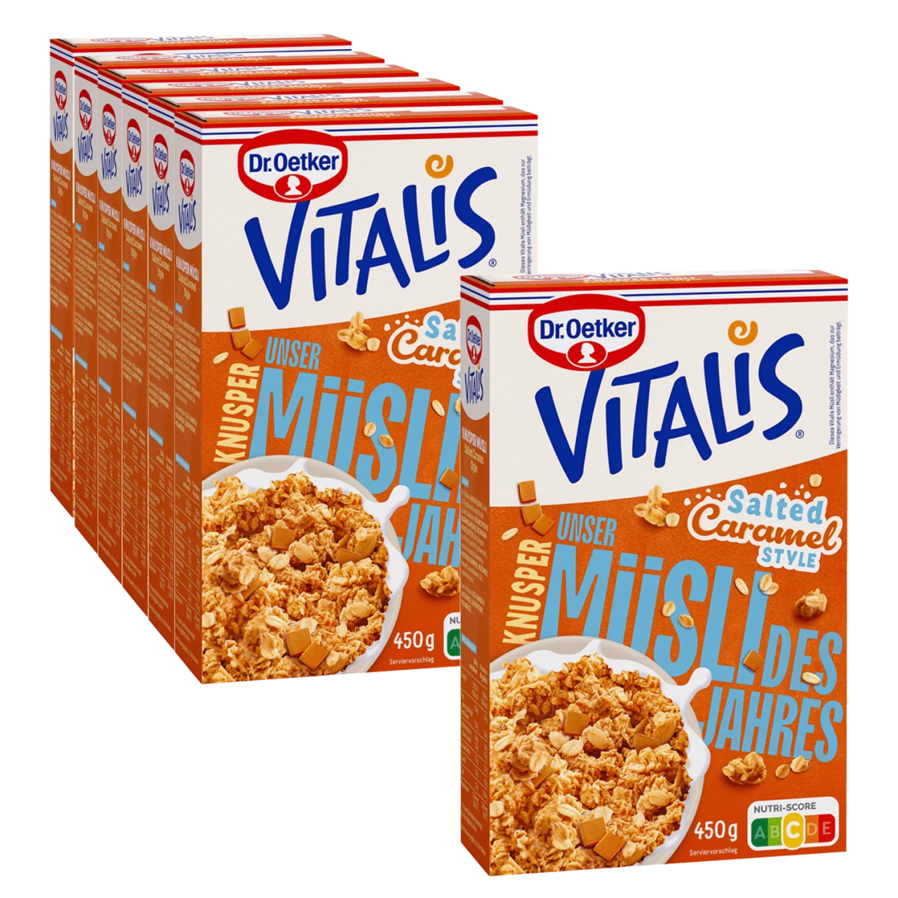 Dr. Oetker Vitalis Müsli Des Jahres Salted Caramel Style, 6er Pack + 1 Gratis 3 Dr. Oetker Vitalis Müsli Des Jahres Salted Caramel Style, 6er Pack + 1 Gratis