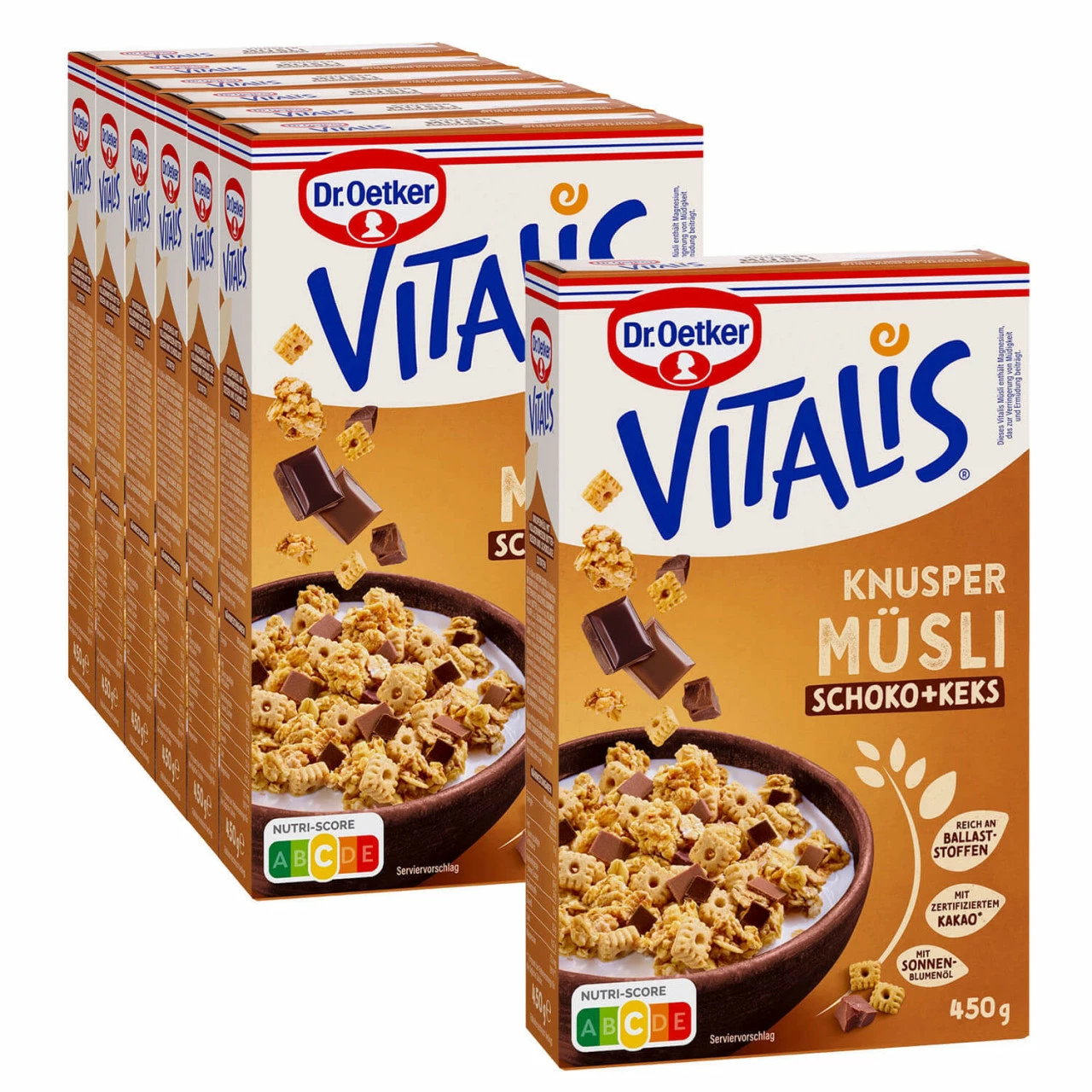 Dr. Oetker Vitalis Knuspermüsli Schoko+Keks, 6er Pack + 1 Gratis 3 Dr. Oetker Vitalis Knuspermüsli Schoko+Keks, 6er Pack + 1 Gratis