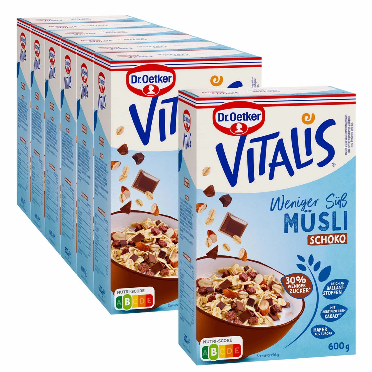 Dr. Oetker Vitalis Weniger Süß Schoko Müsli, 6er Pack + 1 Gratis 3 Dr. Oetker Vitalis Weniger Süß Schoko Müsli, 6er Pack + 1 Gratis