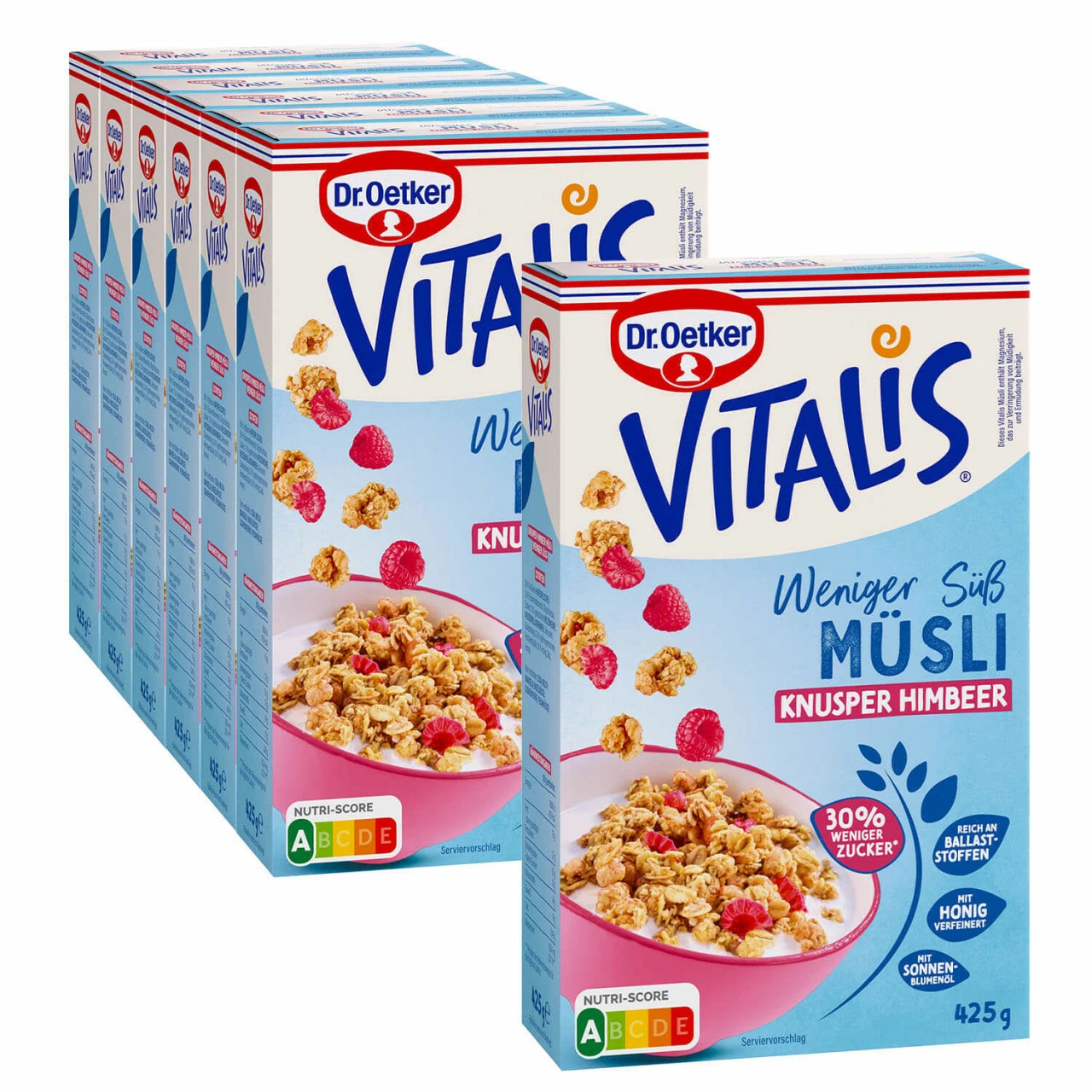 Dr. Oetker Vitalis Weniger Süß Knusper Himbeer, 6er Pack + 1 Gratis 3 Dr. Oetker Vitalis Weniger Süß Knusper Himbeer, 6er Pack + 1 Gratis