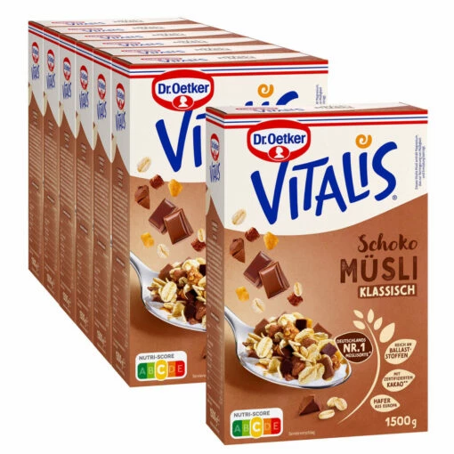 Dr. Oetker Vitalis Schokomüsli Klassisch 1,5kg, 6er Pack + 1 Gratis -Backen Verkaufsgeschäft 60 1 01 666407 Vitalis Schokomuesli klassisch 6 1 2023 jpg 1280x1280