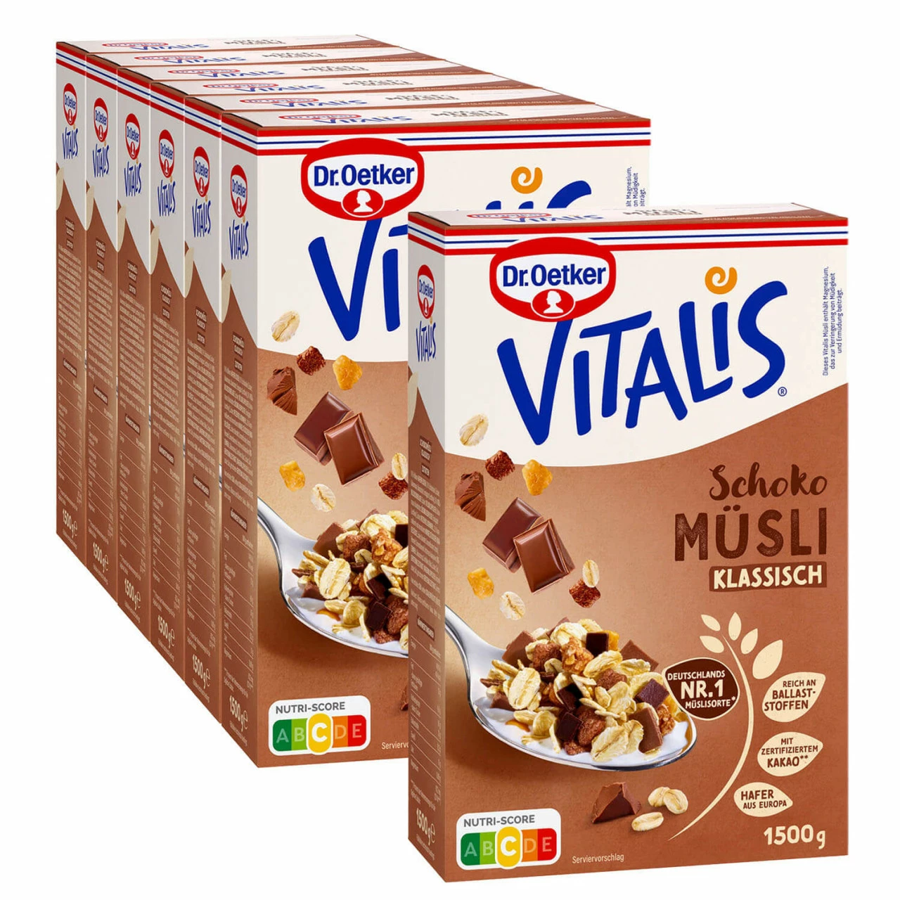 Dr. Oetker Vitalis Schokomüsli Klassisch 1,5kg, 6er Pack + 1 Gratis 3 Dr. Oetker Vitalis Schokomüsli Klassisch 1,5kg, 6er Pack + 1 Gratis