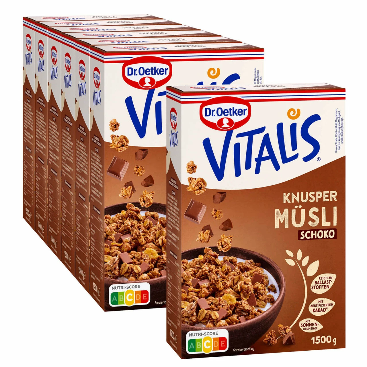 Dr. Oetker Vitalis Knuspermüsli Schoko 1500g, 6er Pack + 1 Gratis 3 Dr. Oetker Vitalis Knuspermüsli Schoko 1500g, 6er Pack + 1 Gratis