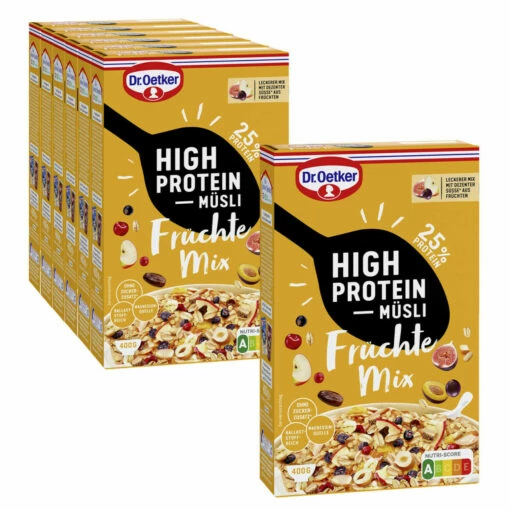 Dr. Oetker High Protein Müsli Früchte Mix, 6er Pack + 1 Gratis -Backen Verkaufsgeschäft 60 1 01 691107 High Protein Muesli Fruechte Mix 6er Pack 1280x1280
