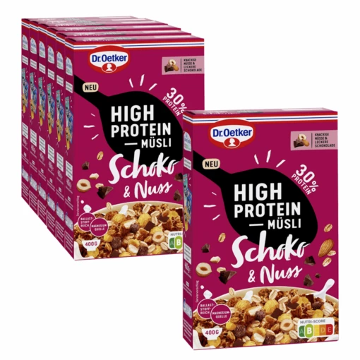 Dr. Oetker High Protein Müsli Schoko & Nuss, 6er Pack + 1 Gratis -Backen Verkaufsgeschäft High Protein Musli Schoko Nuss6 1500 1280x1280